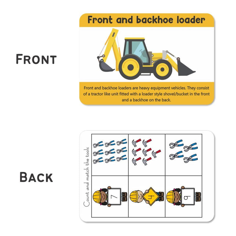 Construction Tools and Vehicles Flash Cards- Pack of 20