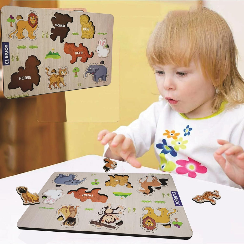 Clapjoy Wooden Learning Educational Board for Kids, Puzzle Toys for Years Old Boys Girls (Fruit Animal)