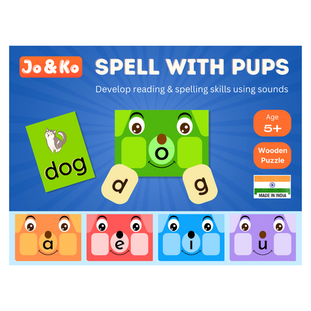 JoGenii Spell with Pups Game | Fun way to learn 3 letter CVC words Phonics | Phonetics Spelling Game for Montessori, Toddlers, Nursery, Kindergarten and Pre-School Kids