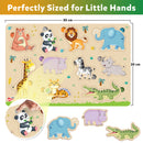 Little Berry My First Wooden Puzzle Tray (Set of 3): Jungle Animals & Farm Animals - Knob and Peg Puzzle Multicolour - 36 Pegs