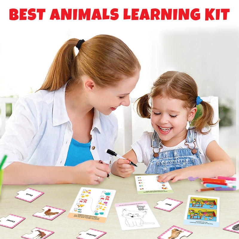 Little Berry Animals Learning Puzzle (42 Pcs) & Flash Cards for Kids (32 Write & Wipe Cards)