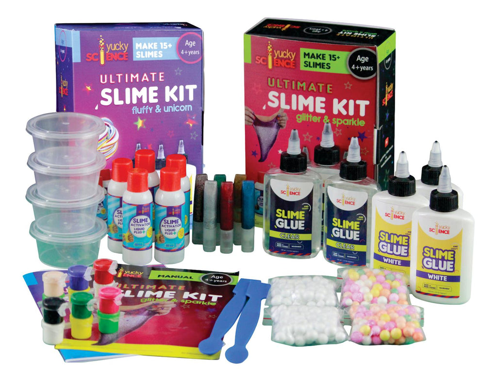 Ultimate Slime Kit - 10 Slimy Experiments, Make Glow-in-The-Dark, Clear,  Color-Shift, Bounce, & Other Cool Slimes, Fun STEM & Science Activity Kit  for Kids & …