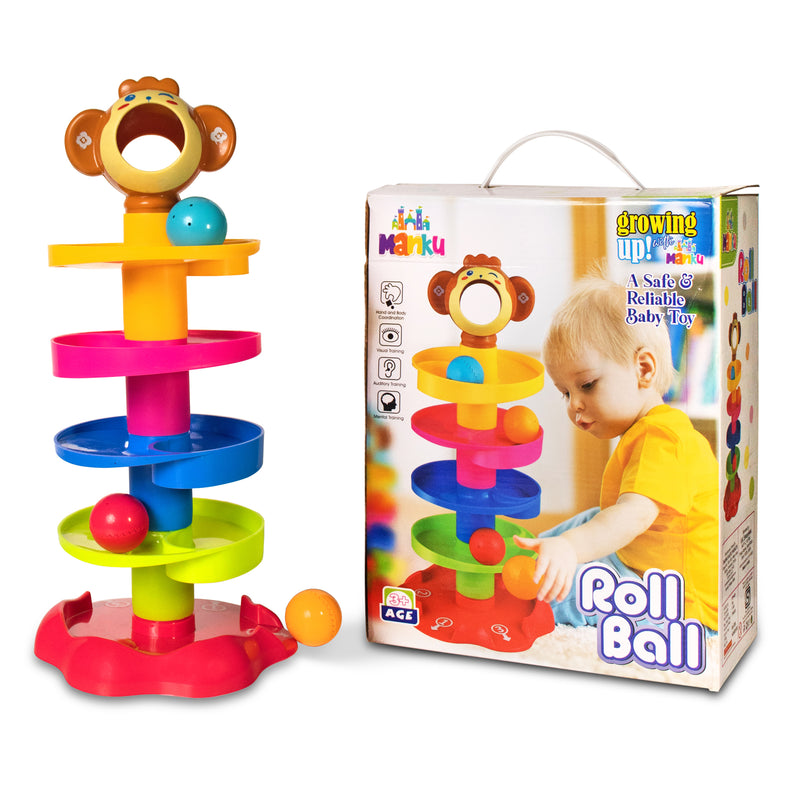 Monkey Ball Drop Toy for Babies and Toddlers | New 5 Layer Tower Run with Swirling Ramps and 3 Puzzle Rattle Balls | Best Educational Development Toy Set for Kids.