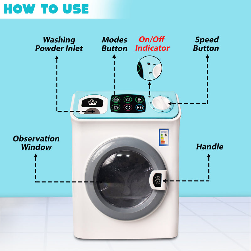 Present Mini Washing Machine Toy Kid Pretend Play Toy with Light & Realistic Sound for Kids Birthday Gift Role Play Toy Different Sound & Music Color