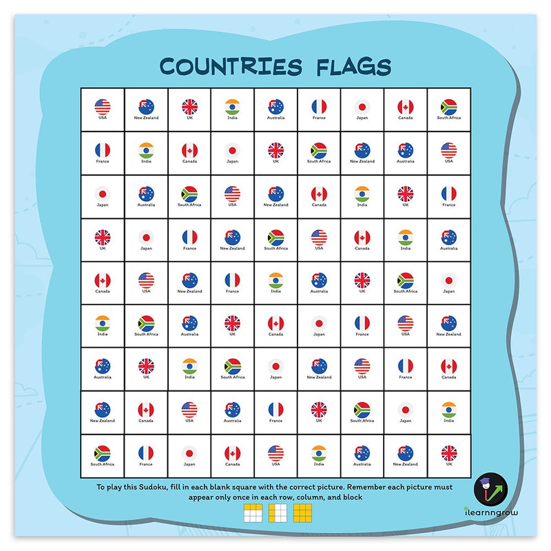 Countries Sudoku Combo (Level: Easy to Medium)