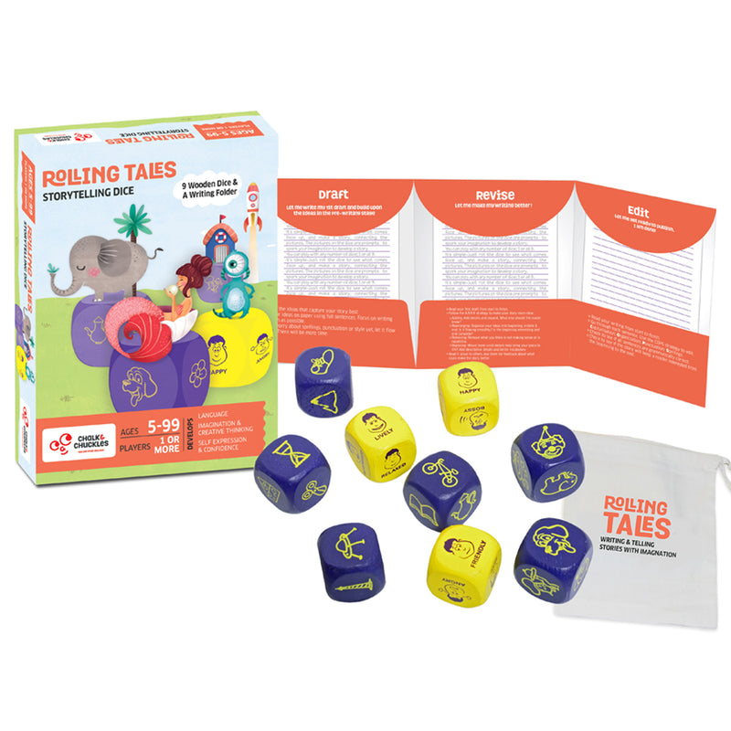 Chalk and Chuckles Rolling Tales, Story Telling Wooden Dice Cubes