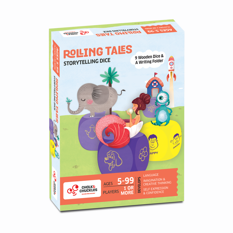 Chalk and Chuckles Rolling Tales, Story Telling Wooden Dice Cubes