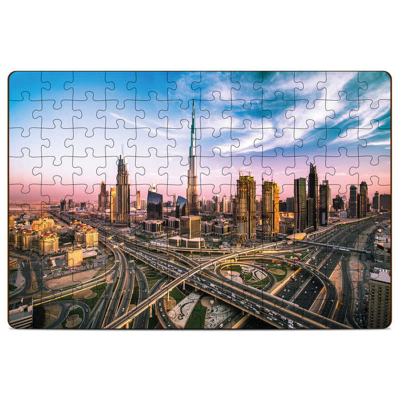 Mini Leaves Dubai Skyline Jigsaw Puzzle 108 Piece Wooden Puzzle for Kids & Adults