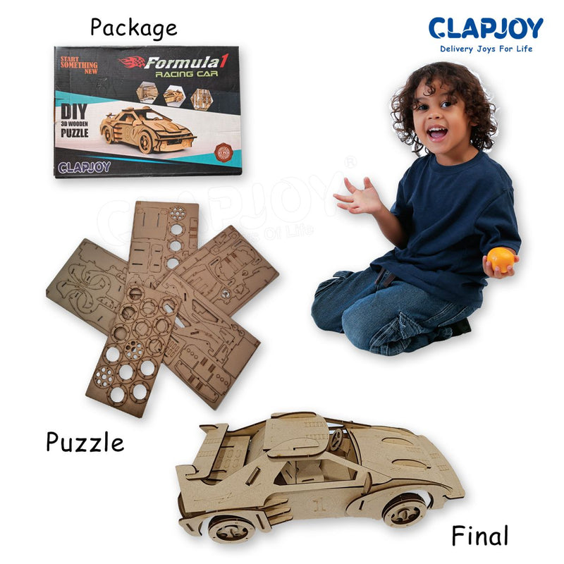 Clapjoy 3D Wooden Puzzle Racing Car for kids of age 6 years and Above