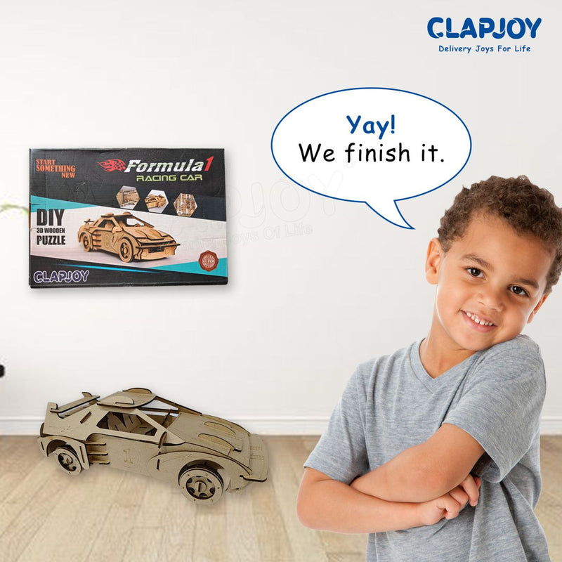 Clapjoy 3D Wooden Puzzle Racing Car for kids of age 6 years and Above