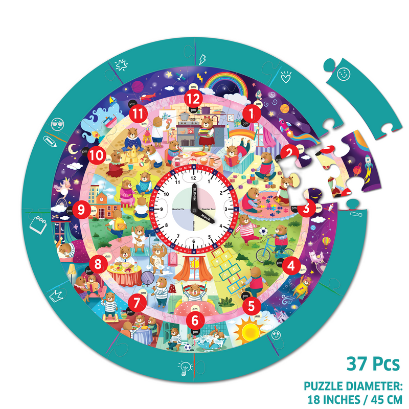 Busy Bear's Day Tell The Time Puzzle for Kids 3-6 Years, Learning to Tell Time