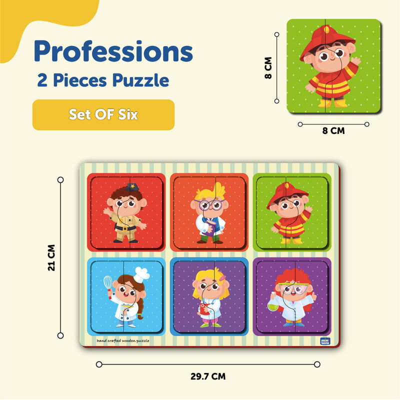Mini Leaves 2 Piece Puzzle Professions Jigsaw Puzzle - Set of 6