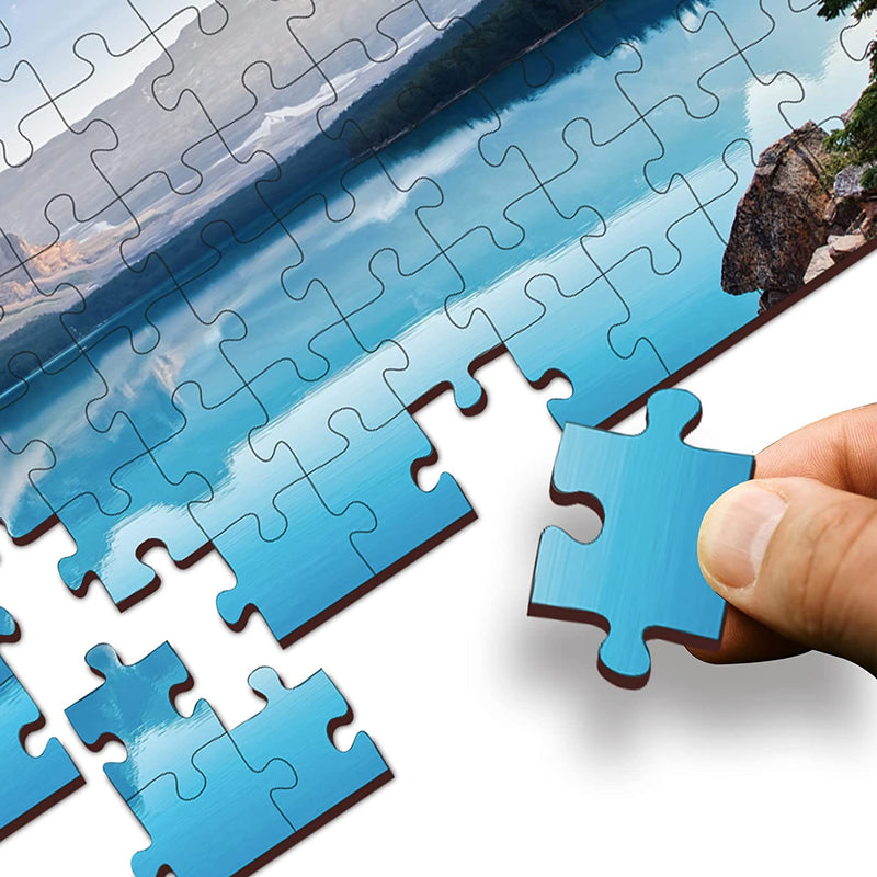 Mini Leaves Moraine Lake 108 Pieces Wooden Puzzle for Adults with Wooden Box