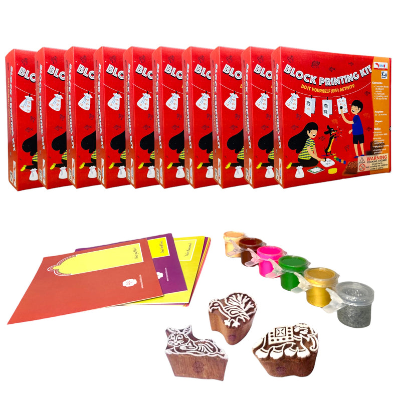 CocoMoco Kids return gifts combo pack for kids birthday – set of 10 pieces of block printing diy kit colouring set for kids with wooden stamps for ages 3-5 years, 6-8 years