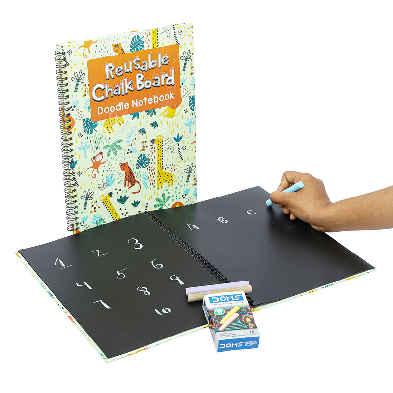 CocoMoco Erasable Doodle Drawing Book Set - Chalk board - Includes chalks - Animals / Jungle Theme