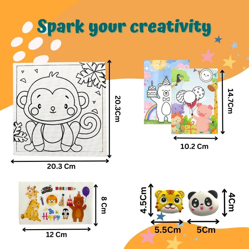 Craftopedia 4 in 1 Art & Craft Set for Boys & Girls Age 4,5,6,7 - Canvas, 3D Magnets, Greeting Cards, Stickers | (Jungle)