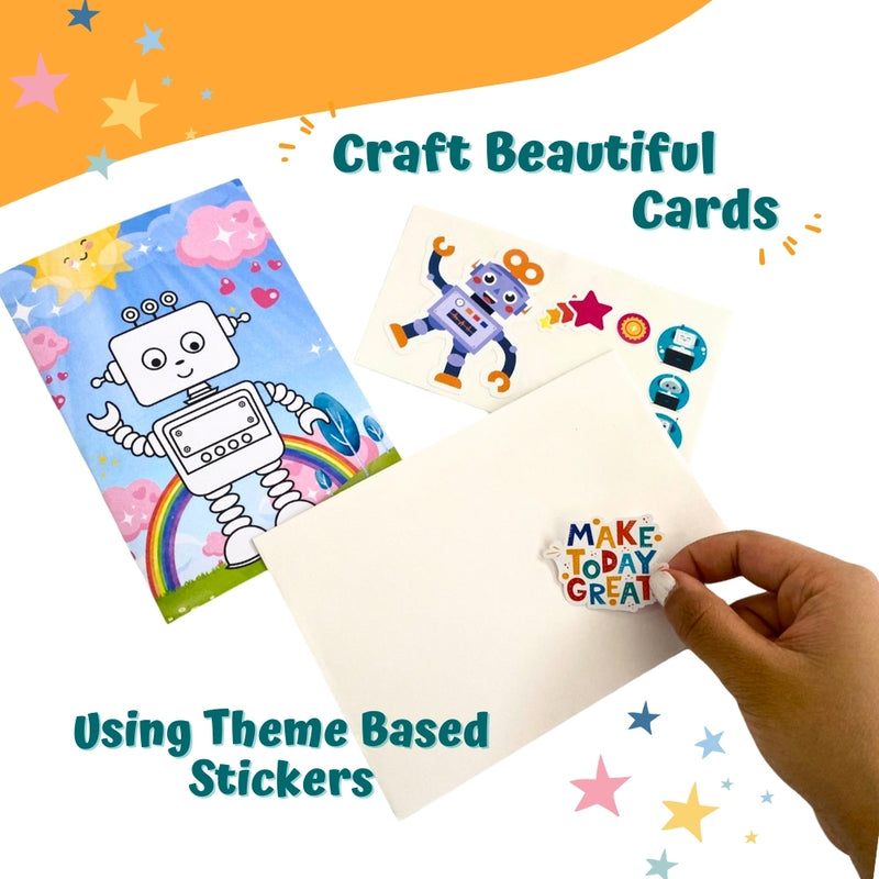 Craftopedia 4 in 1 Art & Craft Set for Boys & Girls Age 4,5,6,7 - Canvas, 3D Magnets, Greeting Cards, Stickers | (Robot)