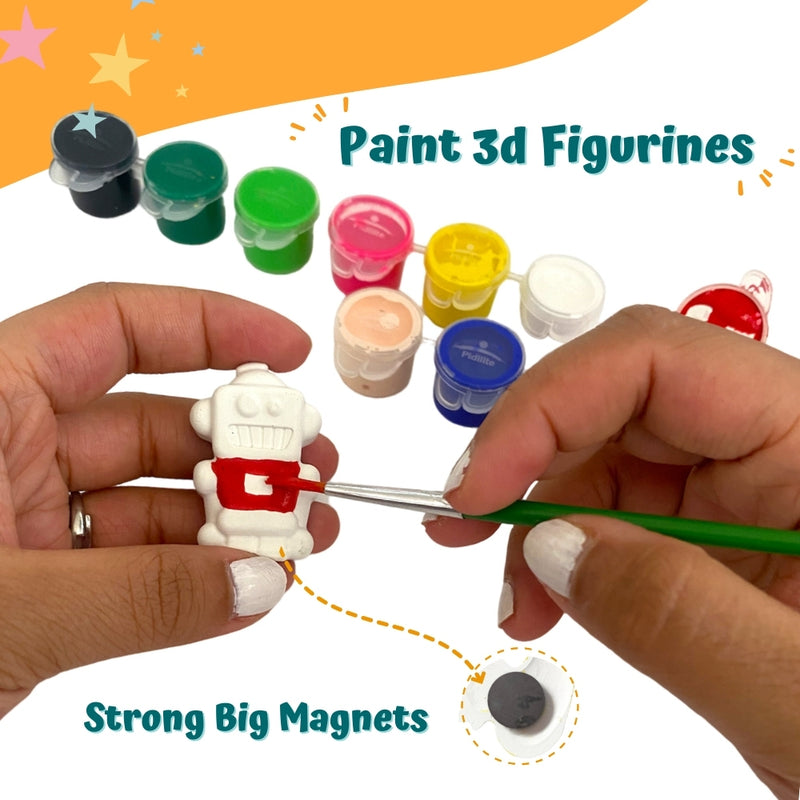 Craftopedia 4 in 1 Art & Craft Set for Boys & Girls Age 4,5,6,7 - Canvas, 3D Magnets, Greeting Cards, Stickers | (Robot)