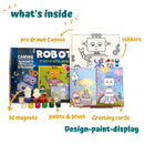 Craftopedia 4 in 1 Art & Craft Set for Boys & Girls Age 4,5,6,7 - Canvas, 3D Magnets, Greeting Cards, Stickers | (Robot)