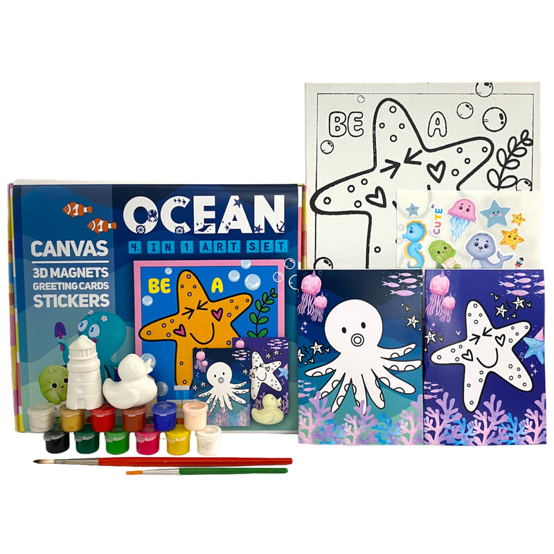 Craftopedia 4 in 1 Art & Craft Set for Boys & Girls Age 4,5,6,7 - Canvas, 3D Magnets, Greeting Cards, Stickers | (Ocean)