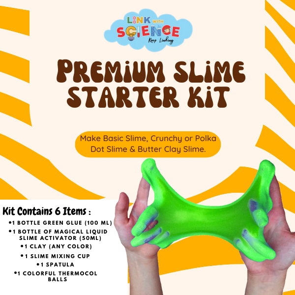 Link With Science Premium Slime Starter kit | DIY Homemade Slime Making KIT | Putty Toy Kit for Girls Boys Kids | Perfect for making Basic Slime, Crunchy or Polka Dot Slime and Butter Clay Slime. (Green)