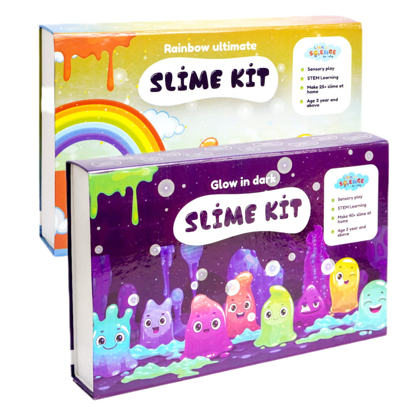 Link With Science 81 Pieces Ultimate Slime Making Kit ( Rainbow and Glow-In-Dark Slime Kit- Make 50+ Slime)  Combo pack of 2