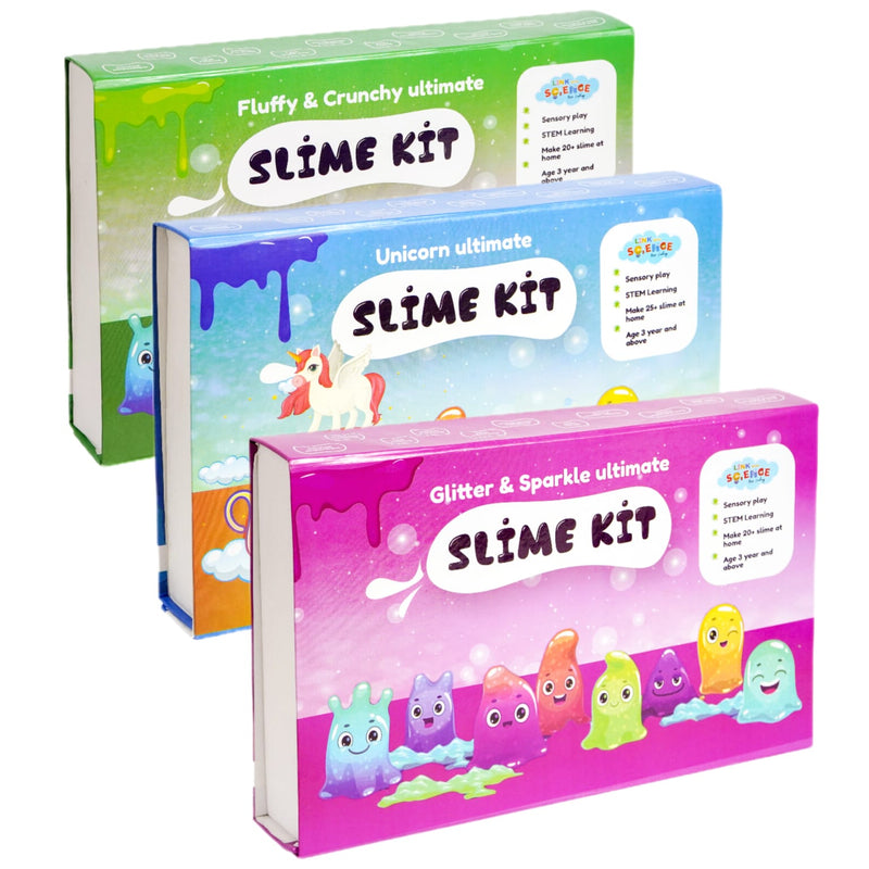 Link With Science 115 Pieces Ultimate Slime Making Kit (Glitter and Sparkle, Fluffy and crunchy, Unicorn Slime Kit - Make 65+ Slime) Combo pack of 3