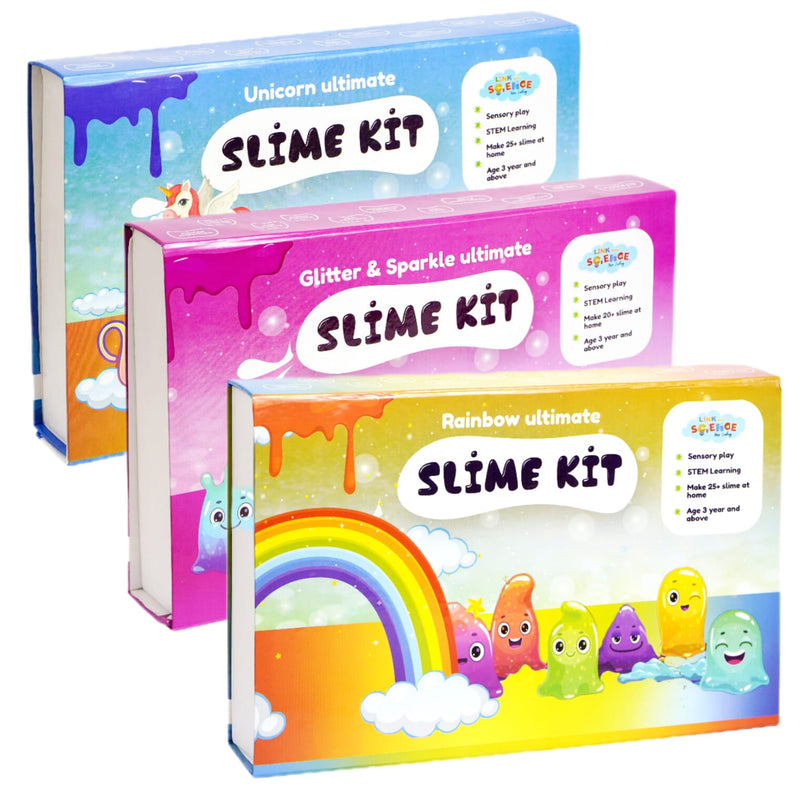Link With Science 118 Pieces Ultimate Slime Making Kit (Glitter and Sparkle, Unicorn, and Rainbow Slime Kit - Make 70+ Slime) - Combo pack of 3