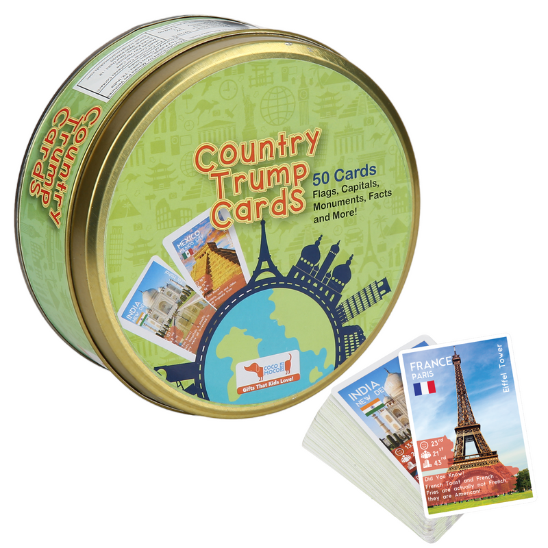 CocoMoco Kids Country Trump Card Game for Kids - Indoor Games for 6, 8+, 10 to 12 Years Boys Girls, Card Game for Kids 7 to 10 Years