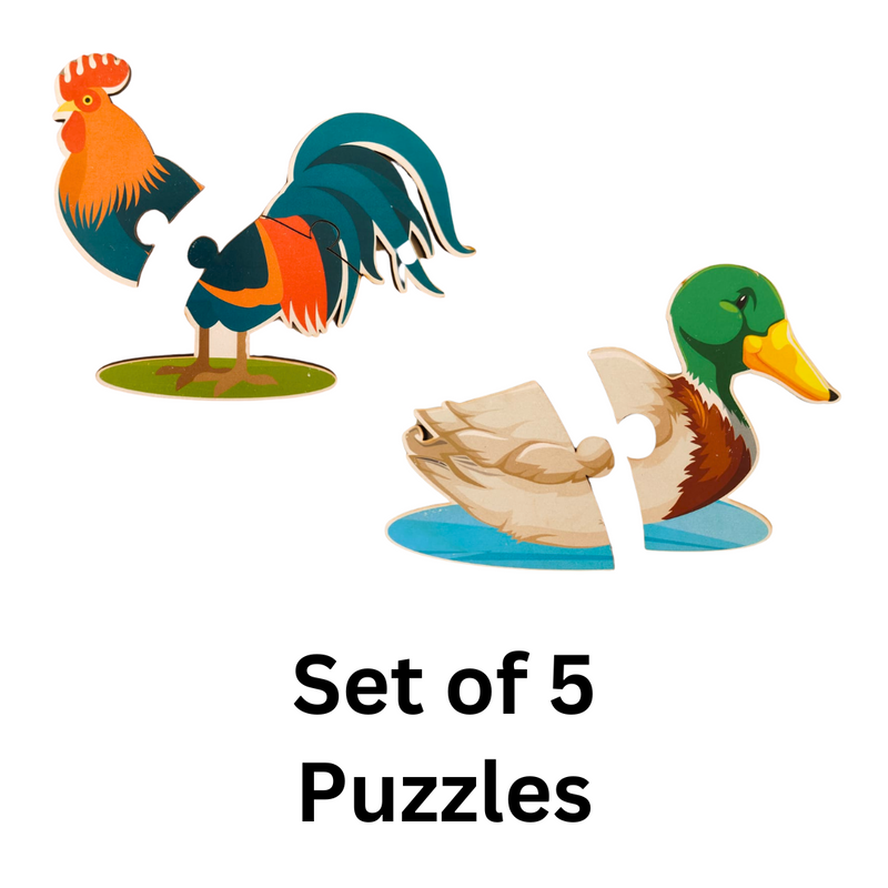 Farm Animals Wooden Jigsaw Puzzles (Set of 5)