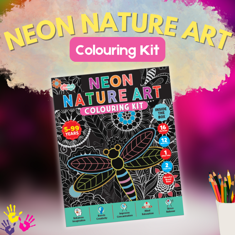 JoGenii Neon Mandala Art Colouring Kit - JoGenii Neon mandala art kit for adults and kids, DIY craft set kits for girls 6-12 12-15 adult women, pre marked paper design, painting material for beginners with colour, gifts, paint hobbies