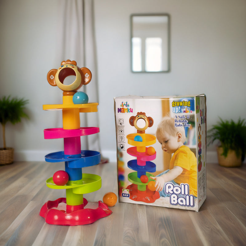 Monkey Ball Drop Toy for Babies and Toddlers | New 5 Layer Tower Run with Swirling Ramps and 3 Puzzle Rattle Balls | Best Educational Development Toy Set for Kids.