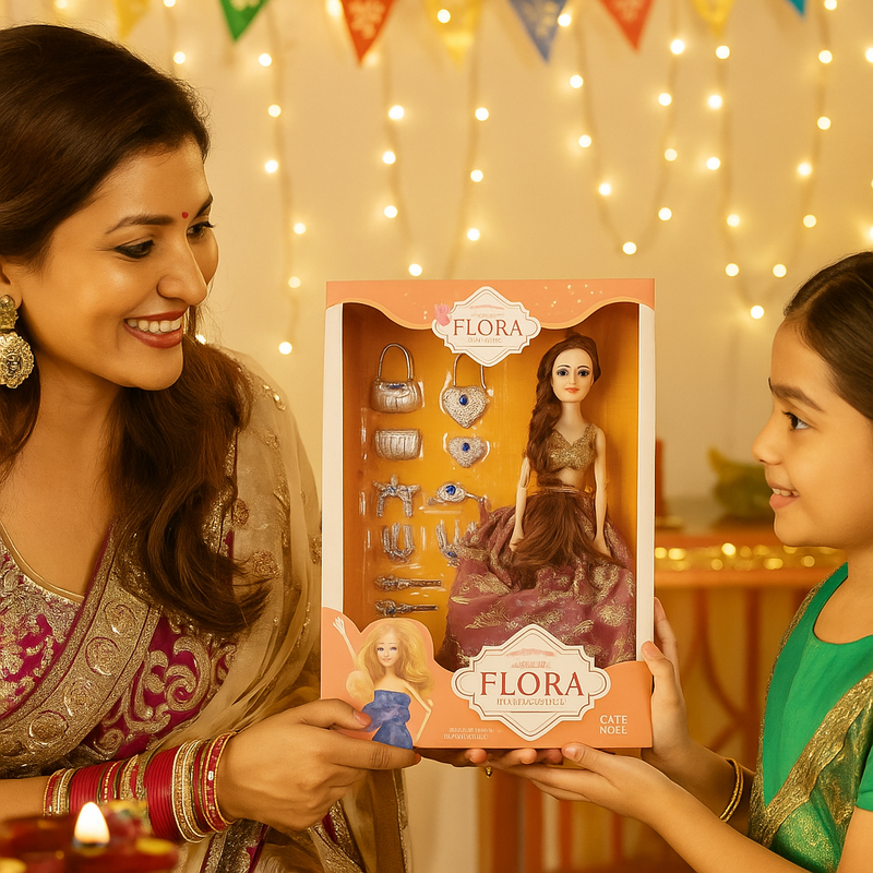 Celebration Doll with 18 premium accessories - Perfect Gift for Girls this Diwali | Indian Princess Doll | Festive Doll | Diwali Doll