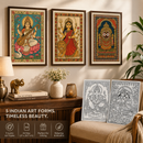 Bharat Kala Indian Art Forms Poster Coloring Kit | 5 Traditional Art A4 Sheets – Kalamkari Saraswati, Kalighat Durga, Pattachitra Jagannath, Tanjore Ganesha & Madhubani Radha Krishna | For Adults, Teens & Kids