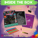 JoGenii Neon Mandala Art Colouring Kit - JoGenii Neon mandala art kit for adults and kids, DIY craft set kits for girls 6-12 12-15 adult women, pre marked paper design, painting material for beginners with colour, gifts, paint hobbies