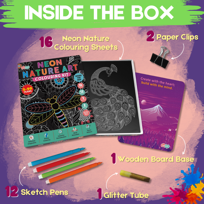 JoGenii Neon Mandala Art Colouring Kit - JoGenii Neon mandala art kit for adults and kids, DIY craft set kits for girls 6-12 12-15 adult women, pre marked paper design, painting material for beginners with colour, gifts, paint hobbies