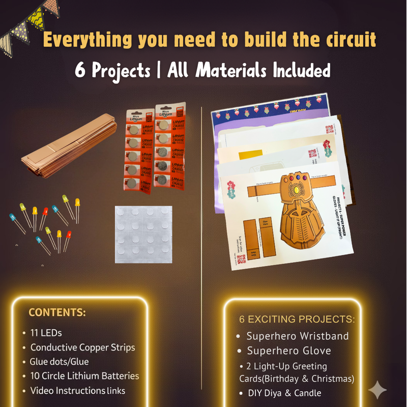 JoGenii's I Can Light It Up - Paper Circuit DIY Kit | Contains 6 DIY projects | Science meets Craft | Includes 2 DIY Superhero Accessories