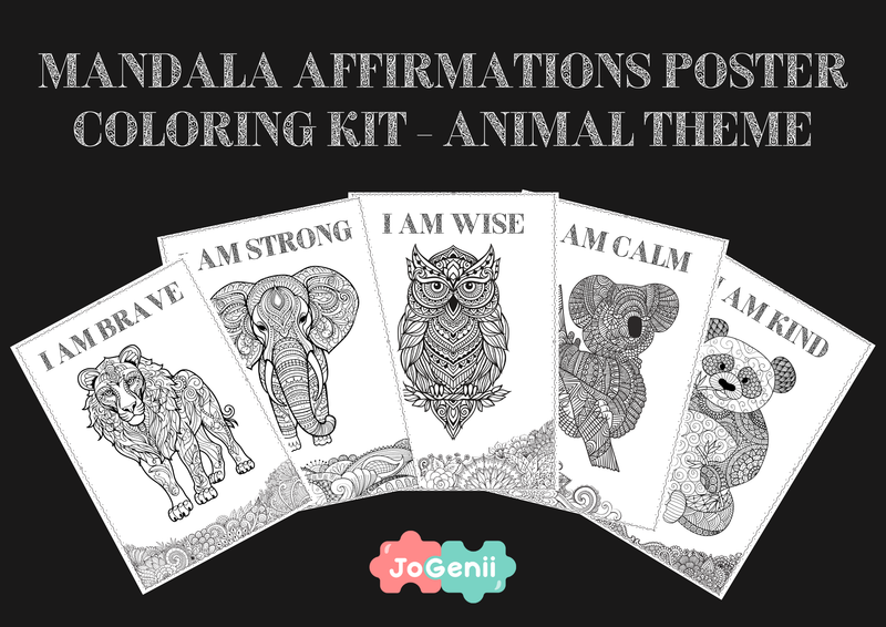 JoGenii Mandala Affirmations Poster Coloring Kit – Animal Theme