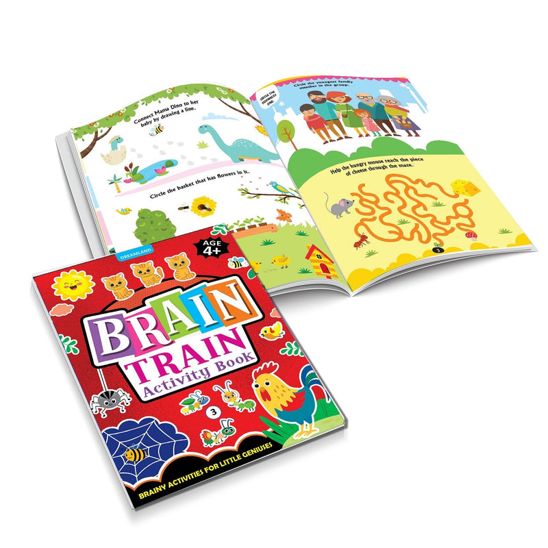 Brain Train Activity Books Pack- A Set of 4 Books - With Colouring Pages, Mazes, Puzzles and Word searches Activities