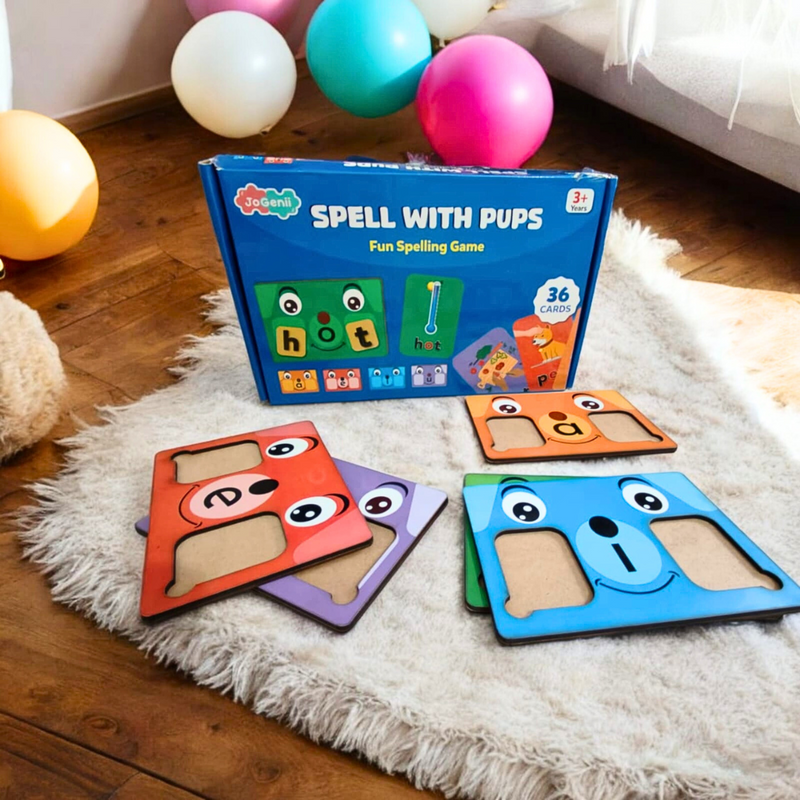 JoGenii Spell with Pups - spelling games for kids 5 years – phonics kit to 3 4 5 6 7 year old's , word game for age 5+, preschool activity toys