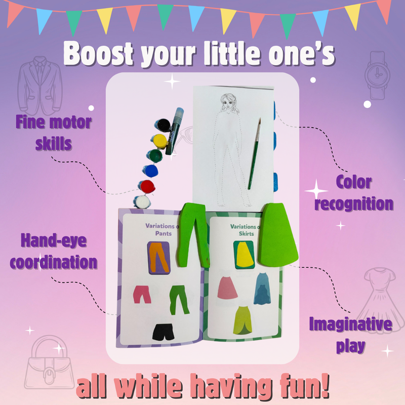 JoGenii I Can Be a Fashion Designer – Stamping Kit - diy kit colouring & painting gift, reusable craft colour set for 3, 3+, 4-5, 5+ year girls, play & learn birthday gift, arts and crafts