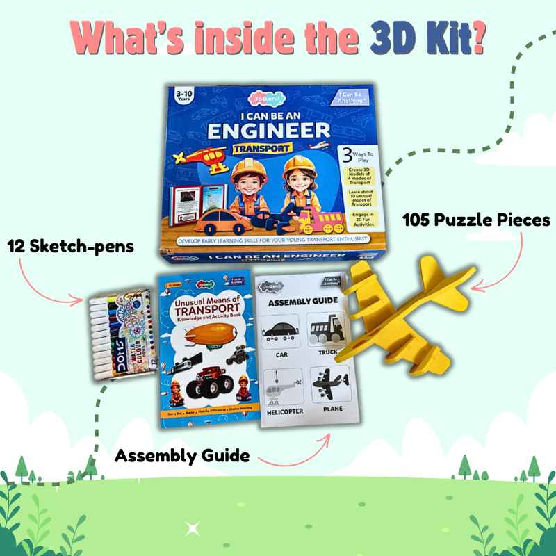 JoGenii I Can Be a Transport Engineer – 3D Foam Model Kit – Educational Miniature Models Kit with Knowledge Book, Indoor games toys gift for 3 4 5 6 7-8 8-10 year old girl or boy, unique engaging puzzles