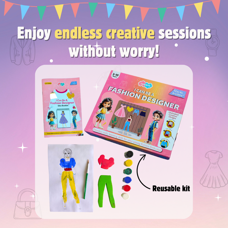 JoGenii I Can Be a Fashion Designer – Stamping Kit - diy kit colouring & painting gift, reusable craft colour set for 3, 3+, 4-5, 5+ year girls, play & learn birthday gift, arts and crafts