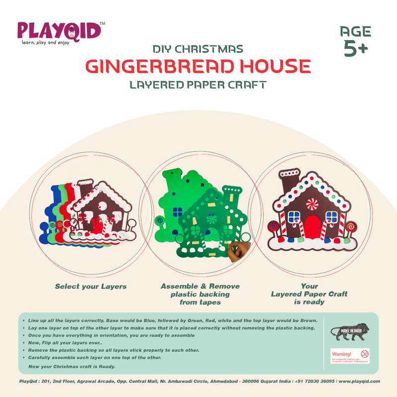 Playqid DIY Christmas Gingerbread House Layered Paper Craft DIY art craft activity for kids