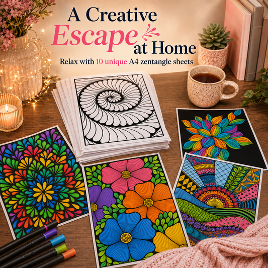 10 Poster Ultimate Zentangle Coloring Combo | Premium Art Sheets with Coloring Pens | Perfect for Gifting Adults, Kids, Teens