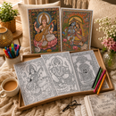 Bharat Kala Indian Art Forms Poster Coloring Kit | 5 Traditional Art A4 Sheets – Kalamkari Saraswati, Kalighat Durga, Pattachitra Jagannath, Tanjore Ganesha & Madhubani Radha Krishna | For Adults, Teens & Kids
