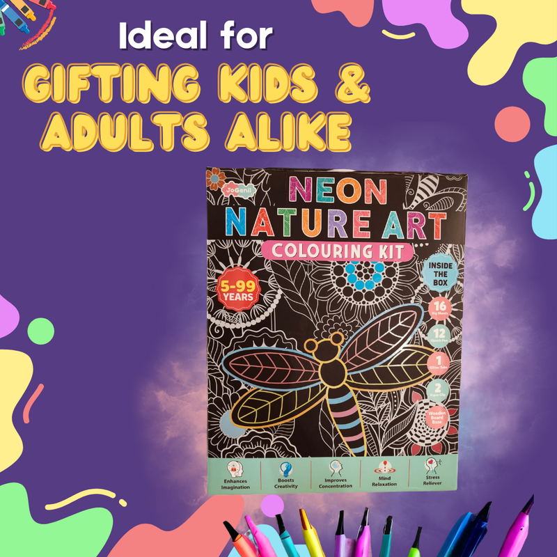 JoGenii Neon Mandala Art Colouring Kit - JoGenii Neon mandala art kit for adults and kids, DIY craft set kits for girls 6-12 12-15 adult women, pre marked paper design, painting material for beginners with colour, gifts, paint hobbies