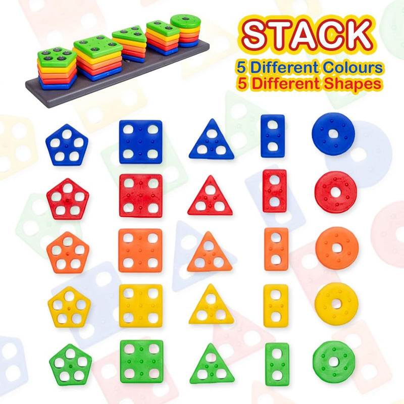Colourful Geometric  Stacker & Shape Sorter Set  for Kids of Age 2 Years + (Multicolour)