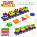 Colourful Geometric  Stacker & Shape Sorter Set  for Kids of Age 2 Years + (Multicolour)