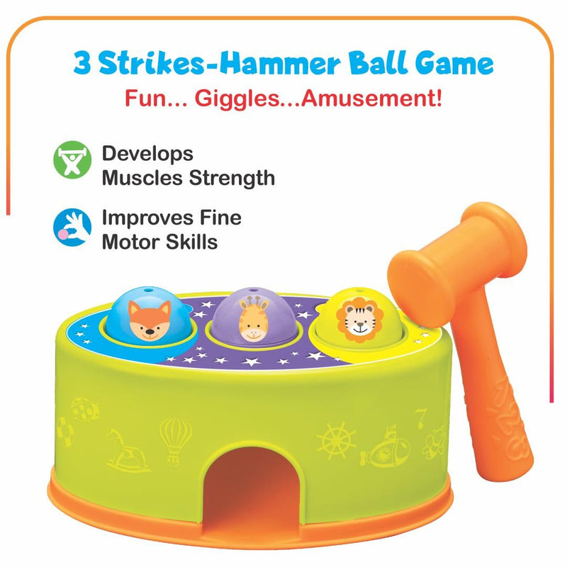 Toddler's Delight - 2 in 1 Gift Set Hammer Ball Toy with A Roll Ball Toy with 3 Layer Ball Drop Tower Run Roll Swirling Ramps for Baby and Develops fine Motor Skills for 12 Months & Above
